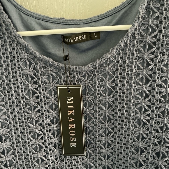 Mikarose Blue Long Sleeves Lace Detail Crew Neck Knee Length Dress L retro - Picture 5 of 5